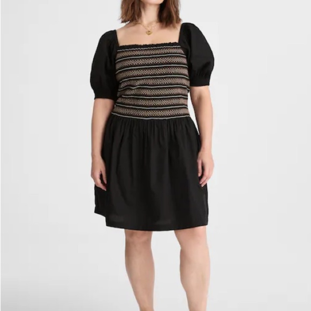 NWT Madewell Poplin Puff-Sleeve Mini Dress 100% Cotton Size Large